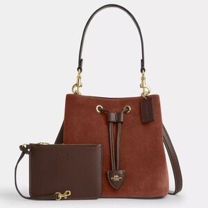 NWT Coach Two-Tone Brown Rowan bucket Suede Leather Shoulder Bag